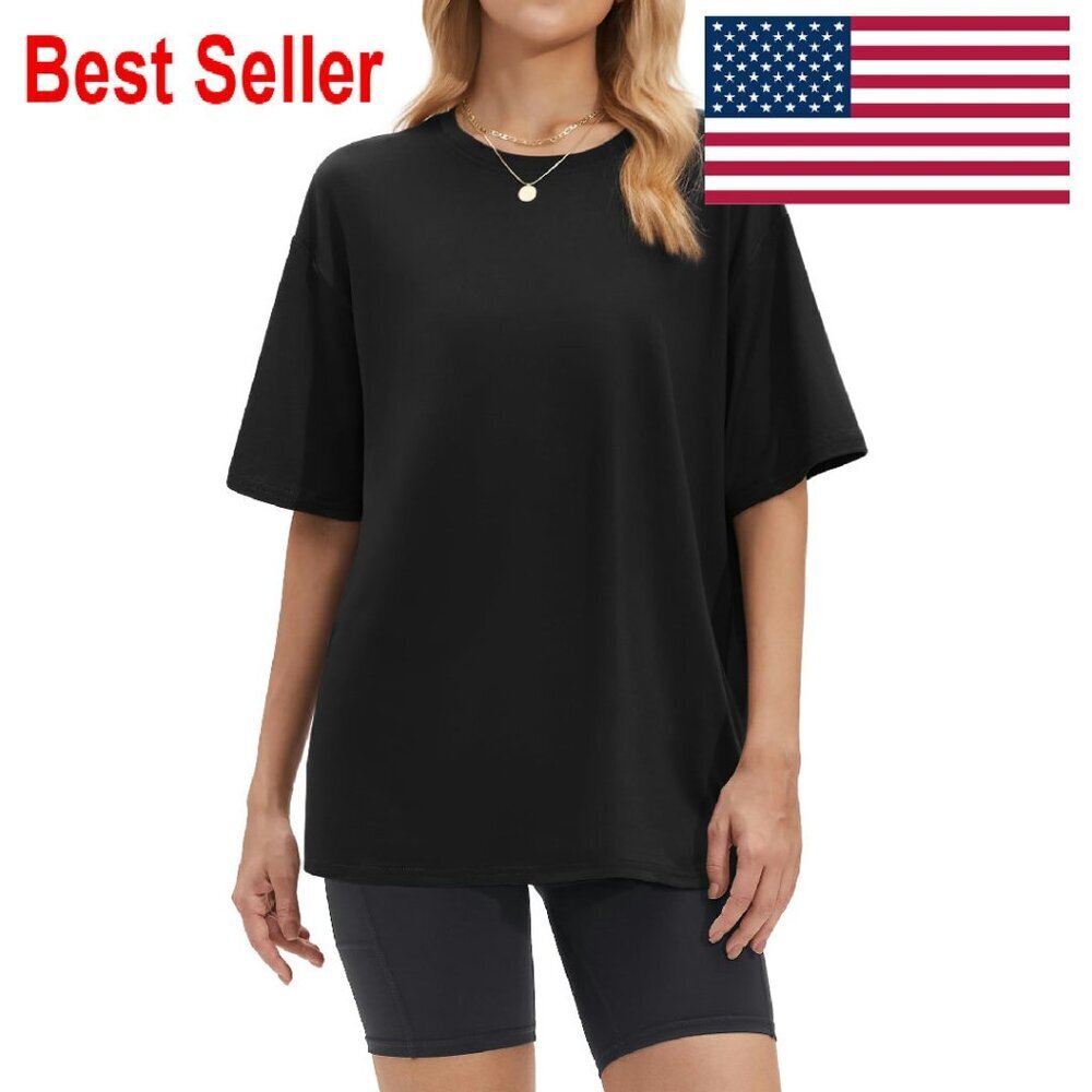 Oversized Crew Neck Tee Soft Stretchy Relaxed Fit Chic Minimal Everyday Top